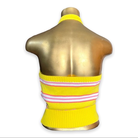 My Michelle Racer Stripe Retro Halter Contrast Sweater Knit Top Large - Picture 3 of 8